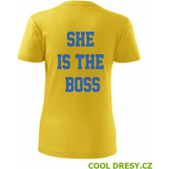 Dámské tričko Dámské tričko She is the boss - Barva: žlutá, Velikost XL