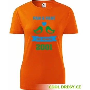 Dámské tričko Dámské tričko k výročí svatby - holubičky zlaté - Barva: oranžová, Velikost L