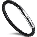 Troli Černý propletený náramek s ocelovou sponou Leather + 2 měsíce na vrácení zboží