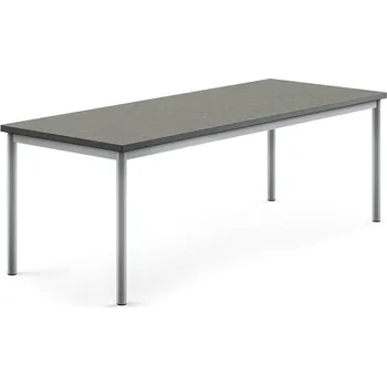 Jídelní stůl Stůl SONITUS, 1800x700x600 mm, stříbrné nohy, deska s linoleem, tmavě šedá