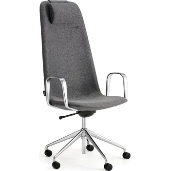 Jednací židle Židle LANGLEY, vysoké opěradlo, s kolečky a područkami, broušený hliník/antracitová