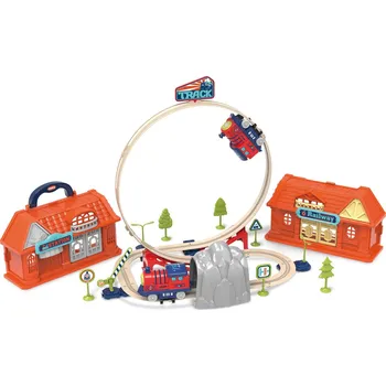 Dřevěná hračka Wiky vehicles Vlaková dráha v kufříku 142 dílků 110x46x36,5 cm