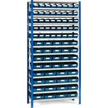 Regál s plastovými boxy REACH + MIX, 2100x1000x300 mm, 76 modrých boxů