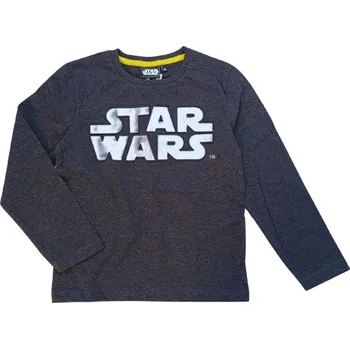 Sun City Chlapecké tričko STAR WARS 3D nápis metalický dlouhý rukáv šedé Šedá, Velikost: 116 116