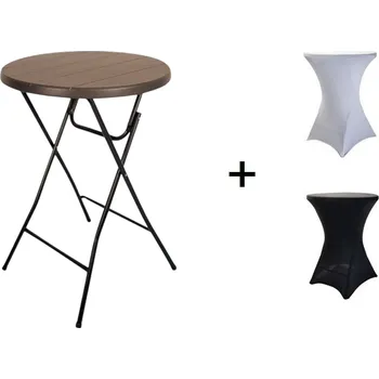 Zahradní stůl AKCE! Bistro stolek koktejlový průměr 80 cm - IMITACE DŘEVA BSTL80D Barva ubrusu: BÍLÁ / WHITE