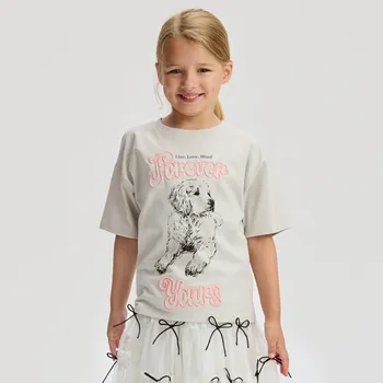 Dívčí tričko Reserved - Tričko s vyšívaným nápisem - světle šedá - 555EX-09X - 555EX-09X-146