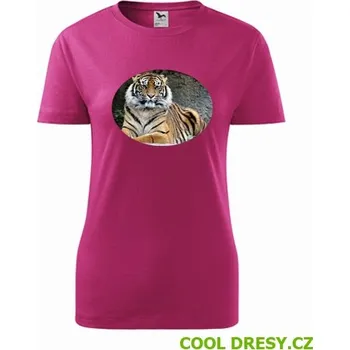 Dámské oblečení Dámské tričko s tygrem - Barva: purpurová, Velikost XL