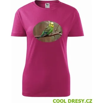 Dámské oblečení Dámské tričko s papouškem 3 - Barva: purpurová, Velikost M