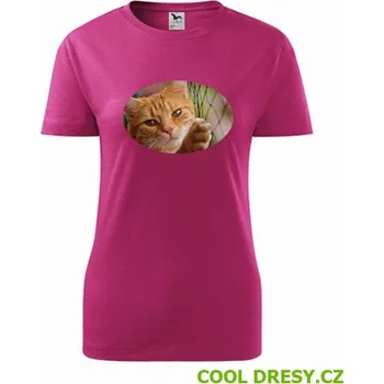Dámské tričko Dámské tričko s kočkou 1 - Barva: purpurová, Velikost S