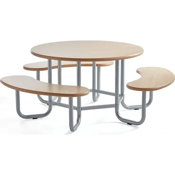 Pohovka Stůl s lavicemi OCTO, stříbrná konstrukce, bříza