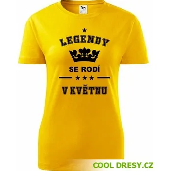 Dámské tričko Legendy se rodí v květnu - Barva: žlutá, Velikost S