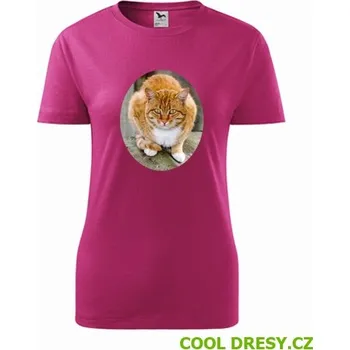 Dámské tričko Dámské tričko s kočkou 5 - Barva: purpurová, Velikost M