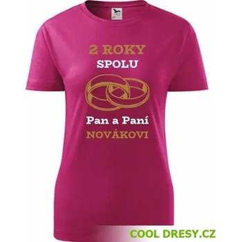 Dámské tričko Dámské tričko k výročí svatby - prstýnky zlaté - Barva: purpurová, Velikost XL