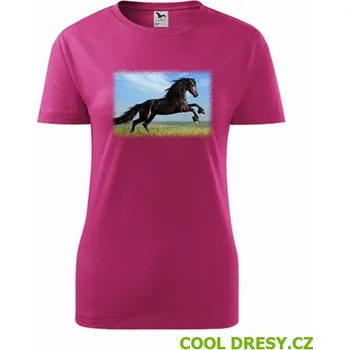 Dámské tričko Dámské tričko s koněm 2 - Barva: purpurová, Velikost S