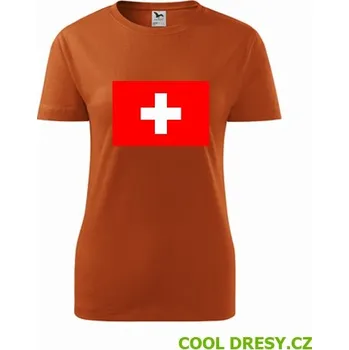 Dámské tričko Dámské tričko se švýcarskou vlajkou - Barva: oranžová, Velikost M