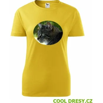 Dámské tričko Dámské tričko s kočkou 2 - Barva: žlutá, Velikost XL
