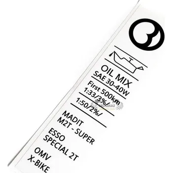 Polep vozidla Nálepka nádrže - míchání oleje OIL MIX Babetta (dva druhy) Provedení: bílá/průhledný podklad
