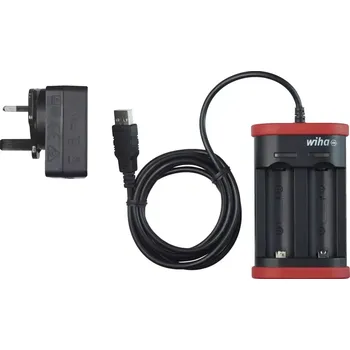 Sada nářadí Aku nabíječka Wiha pro Aku 18500 Li-Ion (599001), 2x nabíjecí slot, USB konektor + britská zástrčka (UK), 42766 (WIHA42766)