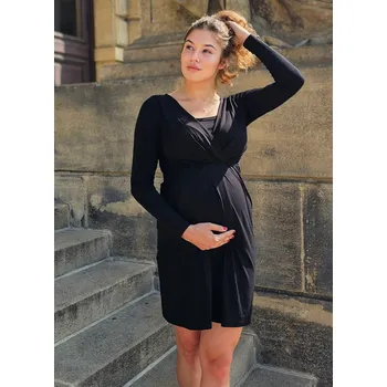 Těhotenské šaty Mama L'amour Elegantní těhotenské a kojící šaty 3v1 Blufi černé dlouhý rukáv Velikost: M