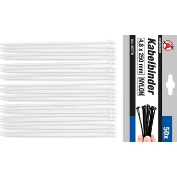 Organizace kabelů Vázací pásky Kraftmann 4,8 x 250 mm BGS1080770. Bílé (Sada 50 dílů) (BGS1080770)