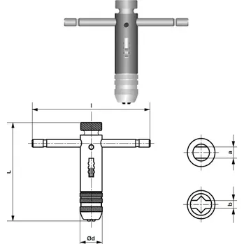Závitořezný nástroj Ruční vratidlo na závitníky R4, stavitelné s ráčnou pro bity (1/4") (BU404 104)