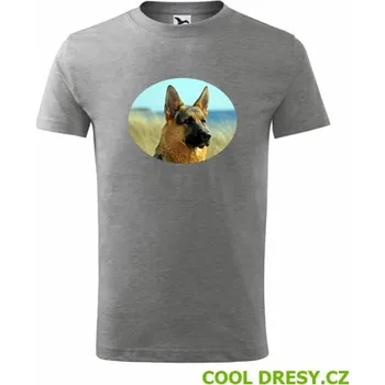 Dětské tričko s vlčákem - Barva: tmavě šedý melír, Velikost 8let