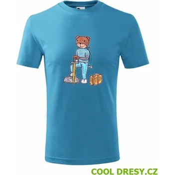 Dětské tričko medvídek cestovatel - Barva: tyrkysová, Velikost 8let