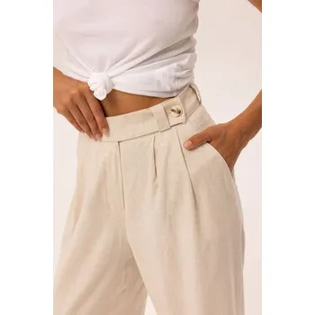 Dámské kalhoty Hottie Hot Kalhoty z materiálu PAY lniane Béžová Oversize XS_S