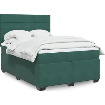 Postel vidaXL Box spring postel s matrací 140x190 cm samet [3293207] Barva: Tmavě zelená