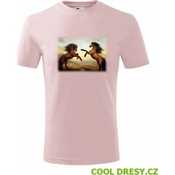 Tričko s koňmi dětské - Barva: růžová, Velikost 10let