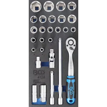 Dílenský montážní vozík BGS104080, 7 zásuvek. Vybavený - 129 dílů nářadí (BGS104080)