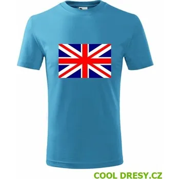 Tričko s anglickou vlajkou dětské - Barva: tyrkysová, Velikost 8let