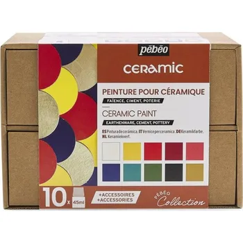 Speciální výtvarná barva Sada barev na keramiku Pébéo Ceramic 10 x 45 ml s příslušenstvím