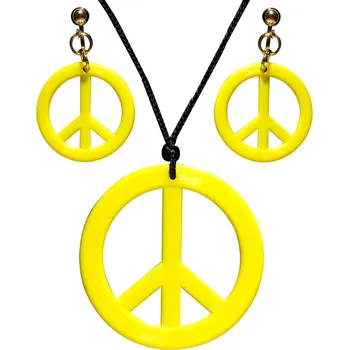 Karnevalový doplněk Hippies náušnice s náhrdelníkem žluté