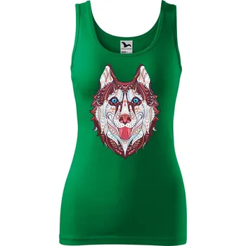 Dámské tílko s potiskem Hlava vlka Velikost: S, Barva: Středně zelená