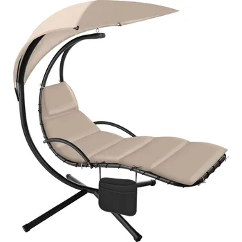 Houpací síť TecTake GmbH 404603 zahradní lehátko/houpačka elaria se sluneční stříškou a boční kapsou - béžová