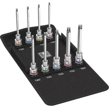 Bit Wera 004212 Zástrčné bitové hlavice Zyklop 1/2" TX 20 ÷ TX 60 typ 8767 C TORX HF 3, přidržovací, prodloužené - 9 dílů (W05004212001)