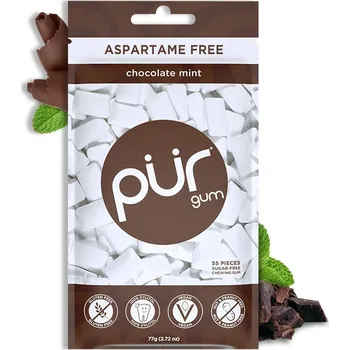 Žvýkačka PÜR Gum | Přírodní žvýkačky PÜR bez aspartamu - příchuť Čokoláda a máta Obsah: 55 ks bez cukru, aspartamu a veškerých alergenů