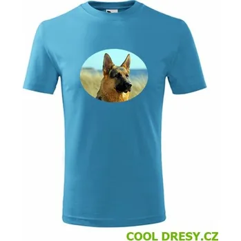 Dětské tričko s vlčákem - Barva: tyrkysová, Velikost 8let