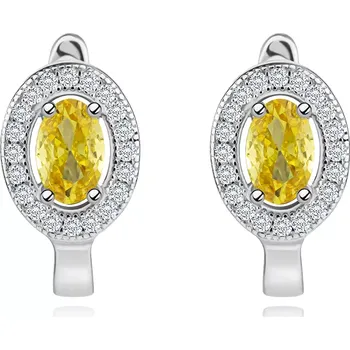 Náušnice Stříbrné náušnice 925, oválný zirkon jantarové barvy, drobné čiré zirkony