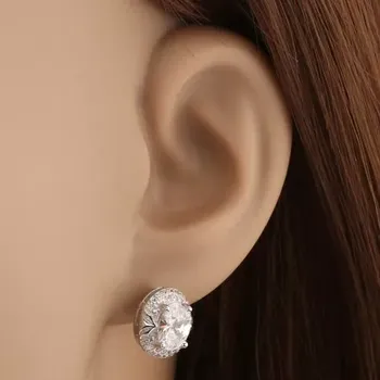 Náušnice Náušnice ze stříbra 925, čirý oválný zirkon v ozdobném lemu s lístky