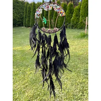 Lapač snů Magieprirody.cz Lapač snů – Strom života v duze minerálů a černých pírkách #ZB398