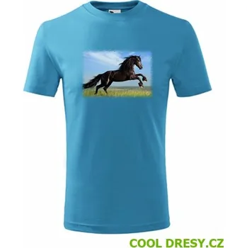Tričko s koněm 2 dětské - Barva: tyrkysová, Velikost 8let