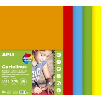 Umělecký papír APLI APLI, A15117, sada barevných papírů, 170 g, základní odstíny, 50 listů