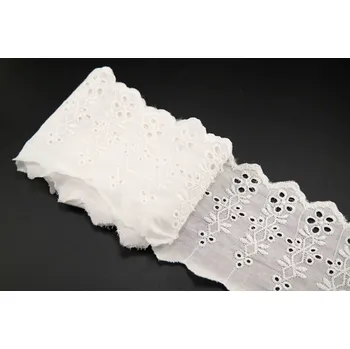 Krajka Bavlněná Madeira - se svislým zdobením - lomená bílá - šířka 8 cm