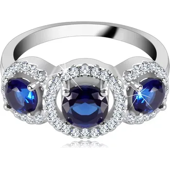 Prsten Prsten ze stříbra 925, zirkonové kruhy, tři modré kamínky - Velikost: 67