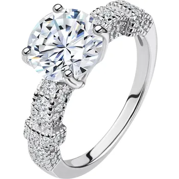 Prsten Zásnubní prsten, stříbro 925, zdobená ramena, velký kulatý zirkon čiré barvy - Velikost: 58