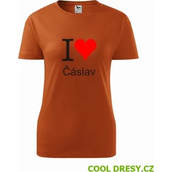 Dámské tričko I love Čáslav - Barva: oranžová, Velikost XL