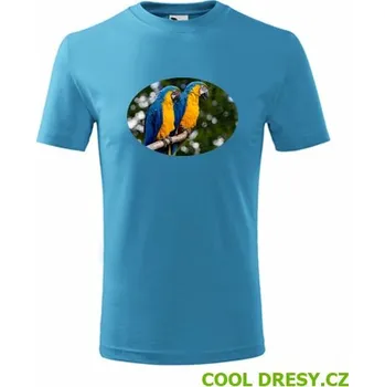Dětské tričko s papouškem 5 - Barva: tyrkysová, Velikost 4roky