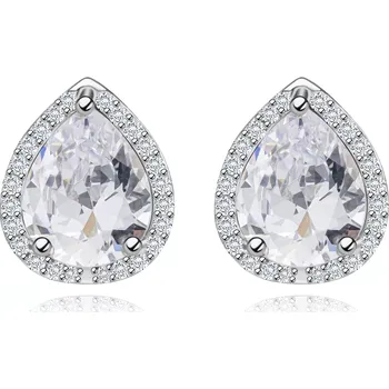 Náušnice Stříbrné náušnice 925, rhodiované, třpytivá kontura slzy, broušený zirkon